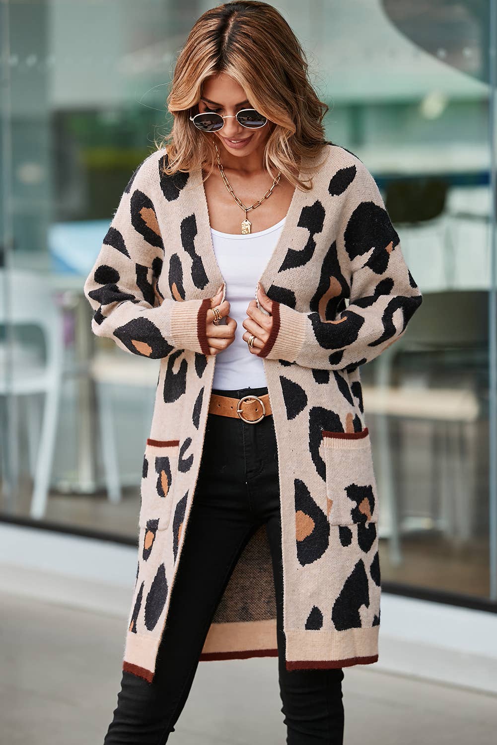 Leopard Animal Print Open Midi Cardigan